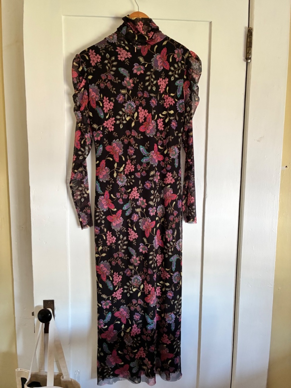 MISA black floral mesh long dress